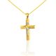 Prívesok zo 14k zlata s krížikom, vykladaním z bieleho zlata a motívom Ježiška