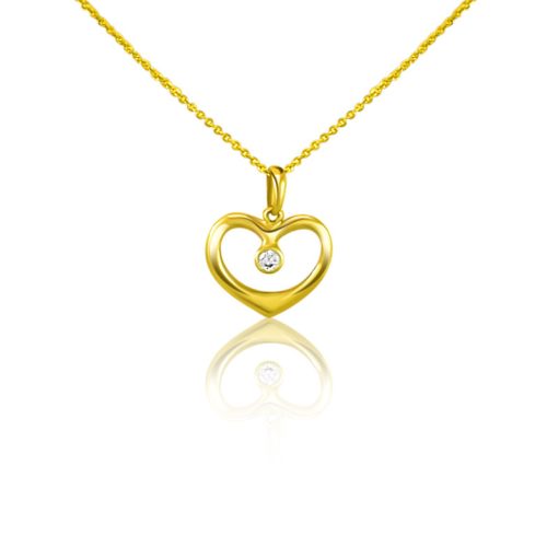 Prívesok zo 14k zlata, srdce, s kryštálom v strede