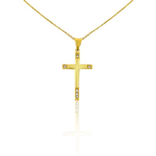 Prívesok zo 14k zlata, kríž, s krištáľovým zdobením na okrajoch