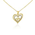 Prívesok zo 14k zlata, dvojité srdce, zvnútra zdobené kryštálmi