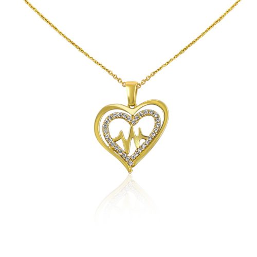 Prívesok zo 14k zlata, dvojité srdce, zvnútra zdobené kryštálmi