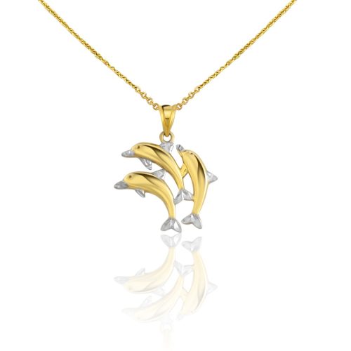 Prívesok zo 14k zlata, delfíny, dve farby