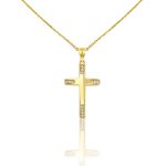 Prívesok zo 14k zlata, kríž, s kryštálmi