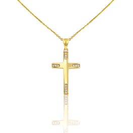 Prívesok zo 14k zlata, kríž, s kryštálmi