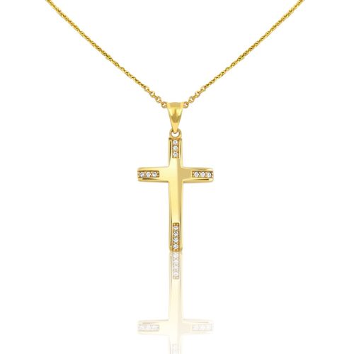 Prívesok zo 14k zlata, kríž, s kryštálmi