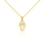 Prívesok zo 14k zlata, ruka Fatimy, zdobený kryštálmi