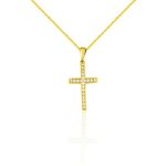 Prívesok zo 14k zlata, kríž, zdobený kryštálmi