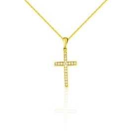 Prívesok zo 14k zlata, kríž, zdobený kryštálmi