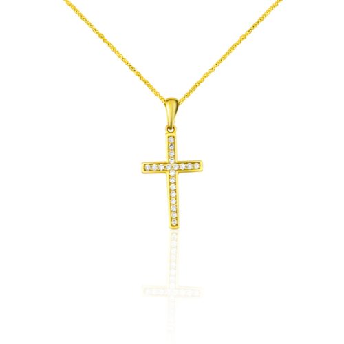 Prívesok zo 14k zlata, kríž, zdobený kryštálmi