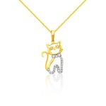 Prívesok zo 14k zlata, mačka, s kryštálmi