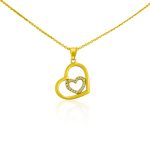 Prívesok zo 14k zlata, srdce v srdci, s kryštálmi