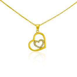 Prívesok zo 14k zlata, srdce v srdci, s kryštálmi