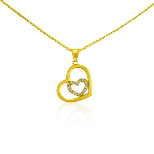 Prívesok zo 14k zlata, srdce v srdci, s kryštálmi