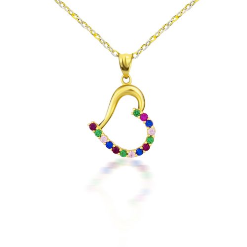 Prívesok srdiečko zo 14k zlata s farebnými kryštálmi