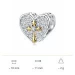 Ezüst charm, szív kereszttel