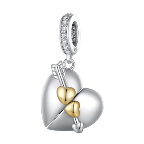 Ezüst charm, szív alakú szelence