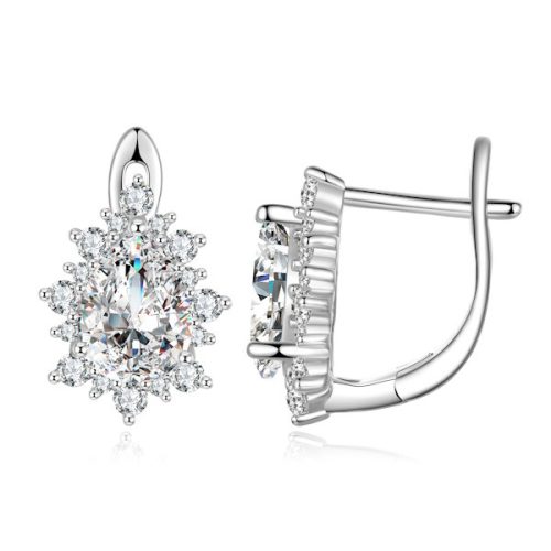 Ezüst fülbevaló, kristályos vízcsepp