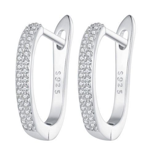 Ezüst karikafülbevaló csillogó kristályokkal