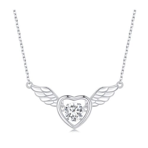 Ezüst női nyaklánc szárnyas szívvel