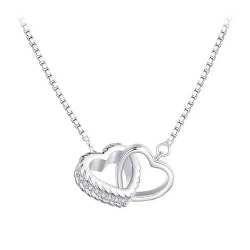 Ezüst női nyaklánc dupla szívmedállal