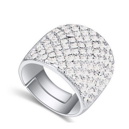 Prsteň striebornej farby zdobený kryštálmi Swarovski