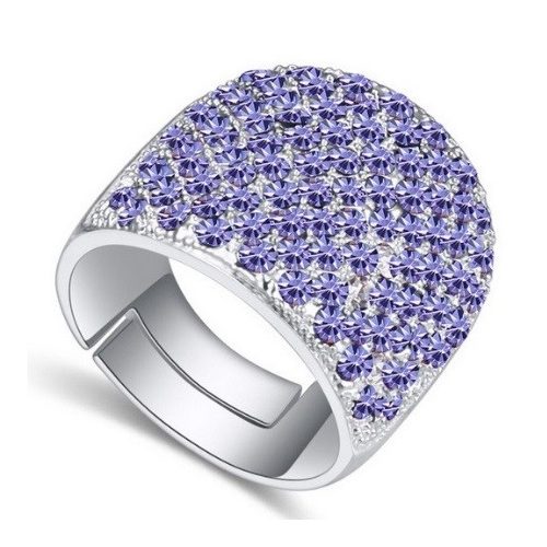 Prsteň striebornej farby, zdobený kryštálom Swarovski, Tanzanit