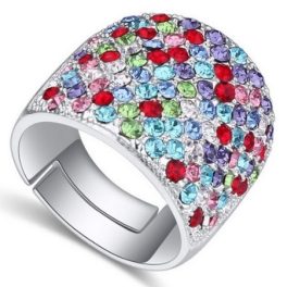   Prsteň striebornej farby, zdobený kryštálmi Swarovski, Multicolor