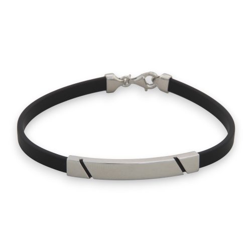 Ezüst karkötő kaucsuk szíjjal, 21 cm