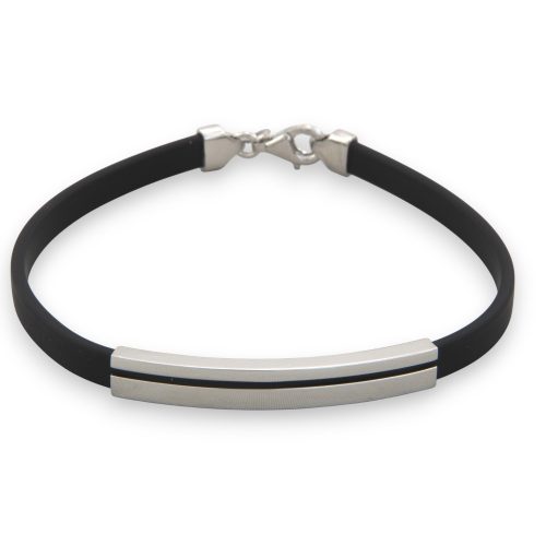 Ezüst karkötő kaucsuk szíjjal, 20,5 cm