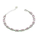 925 sterling ezüst karkötő rózsaszín kövekkel, 21 cm