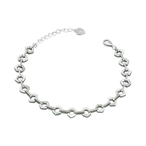 925 sterling ezüst karkötő geometrikus, kristályokkal, 21 cm