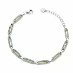 925 sterling ezüst karkötő zöld kristályokkal, 20 cm