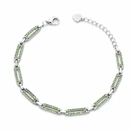 925 sterling ezüst karkötő zöld kristályokkal, 20 cm