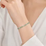 925 sterling ezüst karkötő zöld kristályokkal, 20 cm