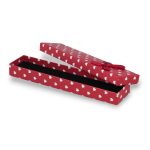 Šperkovnica z kartónu na náhrdelníky, náramky, nánožníky, srdiečka, mašle, červená