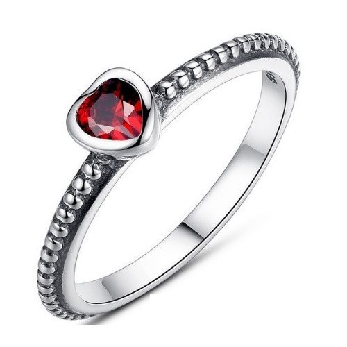 Strieborný prsteň so srdcom, červený, 6