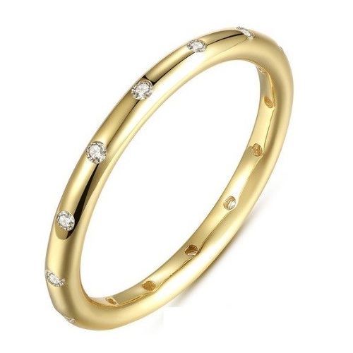 Strieborný, kamienkový prsteň, Zlatá farba, 6