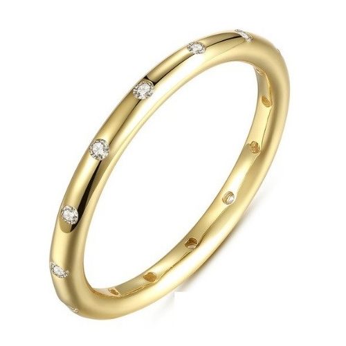 Strieborný, kamienkový prsteň, Zlatá farba,, 8