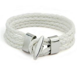 Zapletaný náramok zo štyroch kože, biely