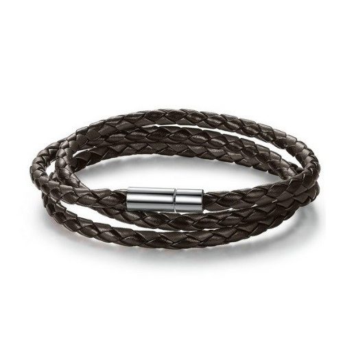 Zapletaný trojitý kožený náramok, hnedá