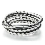 Zapletaný trojitý kožený náramok, čierno-biely