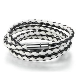 Zapletaný trojitý kožený náramok, čierno-biely