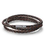 Zapletaný trojitý kožený náramok, čierno-hnedý