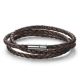Zapletaný trojitý kožený náramok, čierno-hnedý