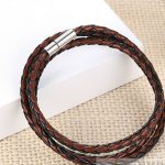 Zapletaný trojitý kožený náramok, čierno-hnedý