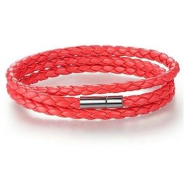 Zapletaný trojitý kožený náramok, červený