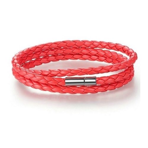 Zapletaný trojitý kožený náramok, červený