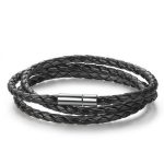 Zapletaný trojitý kožený náramok, čierny