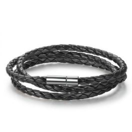 Zapletaný trojitý kožený náramok, čierny