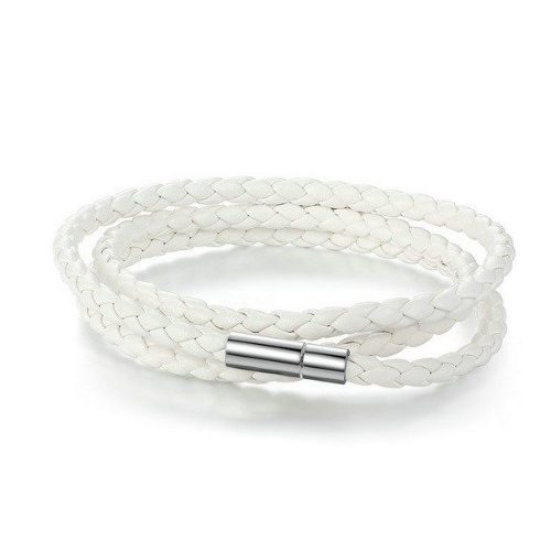 Zapletaný trojitý kožený náramok, biely